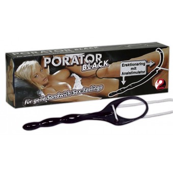 Anello per pene, con stimolatore anale, porator Nero 2 in 1