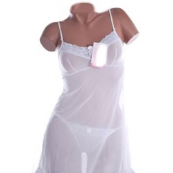 Chemise Bianca Molto trasparente con String - Taglia M