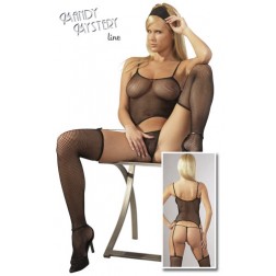 Sexy Completo 3 pezzi a rete trasparente Nero - Taglie varie