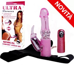 Strap On Vibratore Bunny Rabbit, per donna, testa rotante 20cm